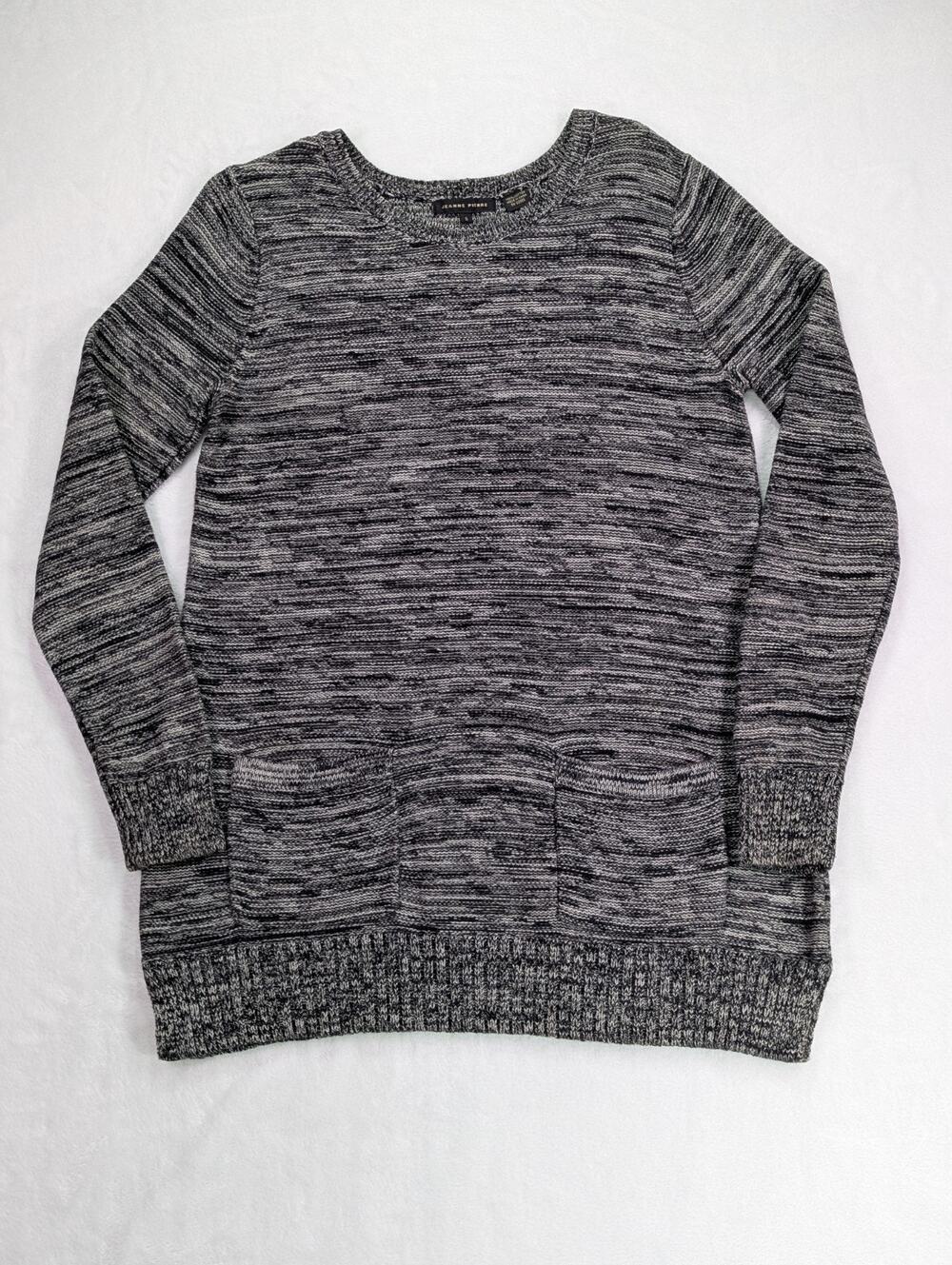 Jeanne Pierre Black White Marled Knit Sweater Pockets S